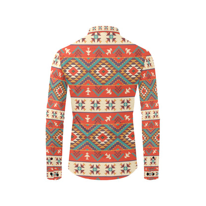 Aztec Red Print Pattern Men's Long Sleeve Shirt
