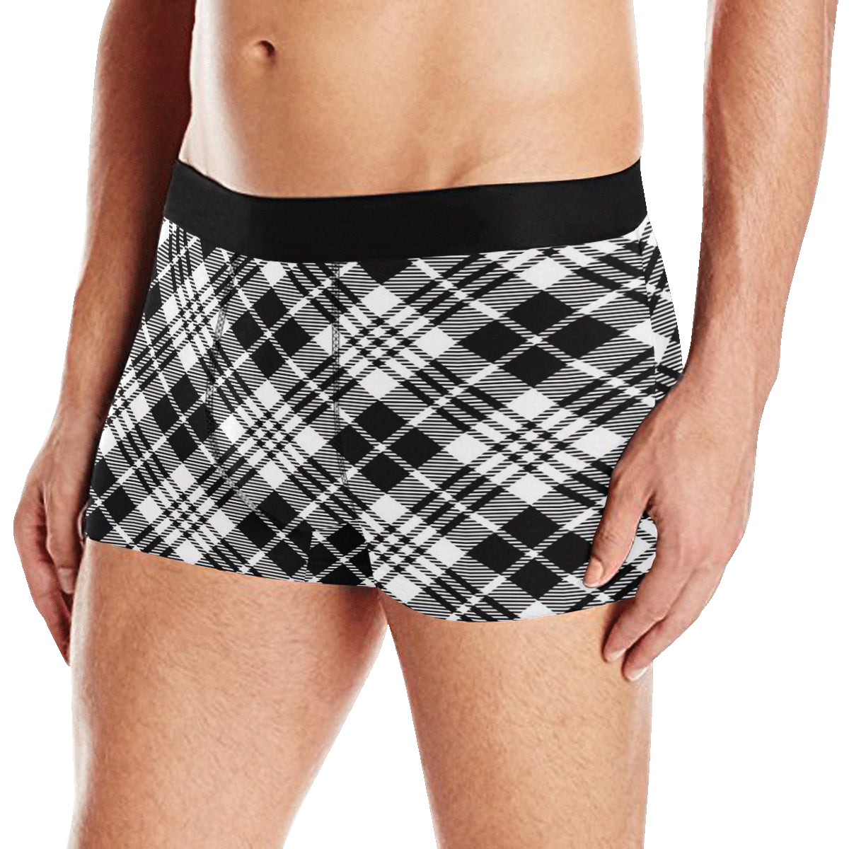 Plaid Black White Pattern Print Design A02 Men's Boxer Briefs