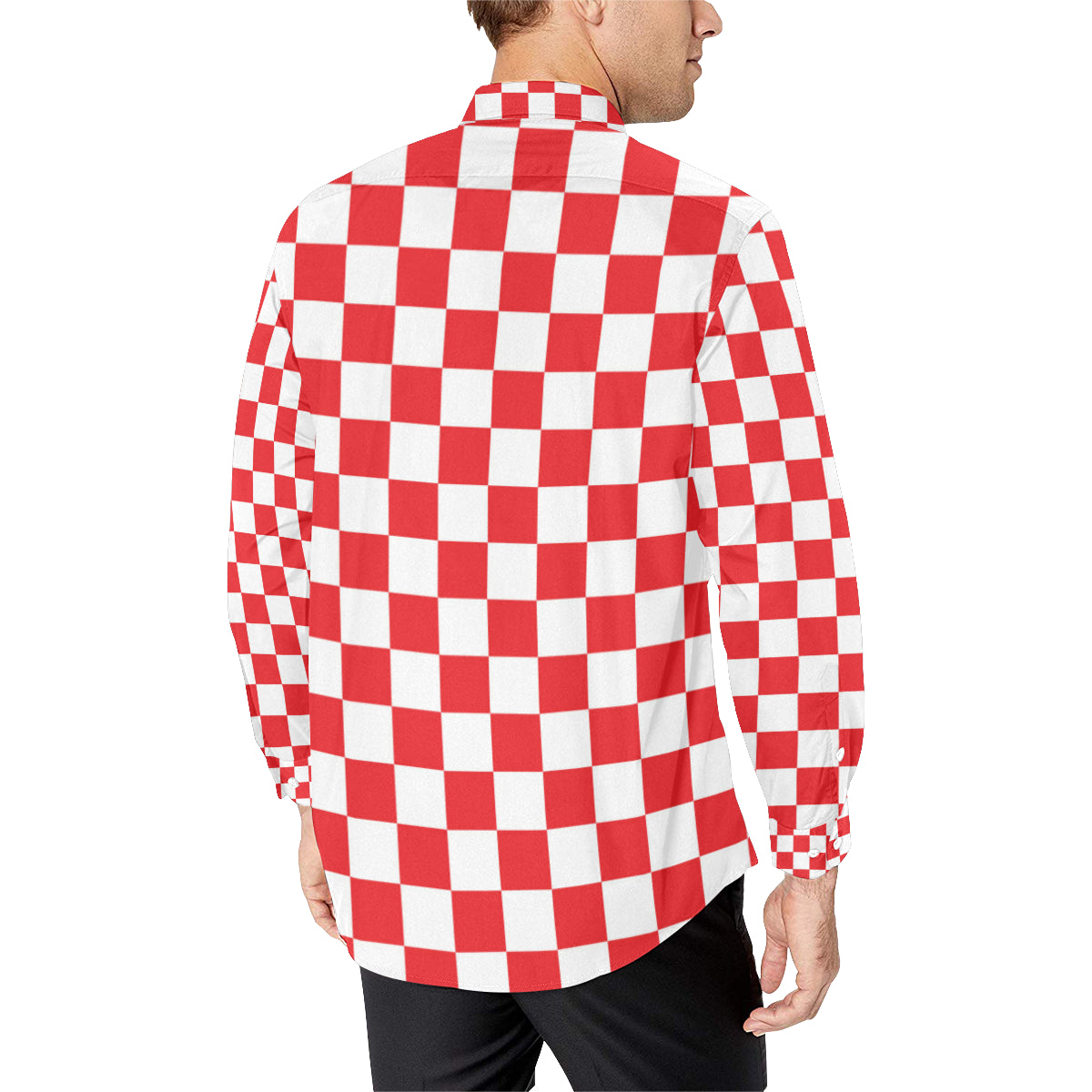 Checkered Red Pattern Print Design 04 Men's Long Sleeve Shirt