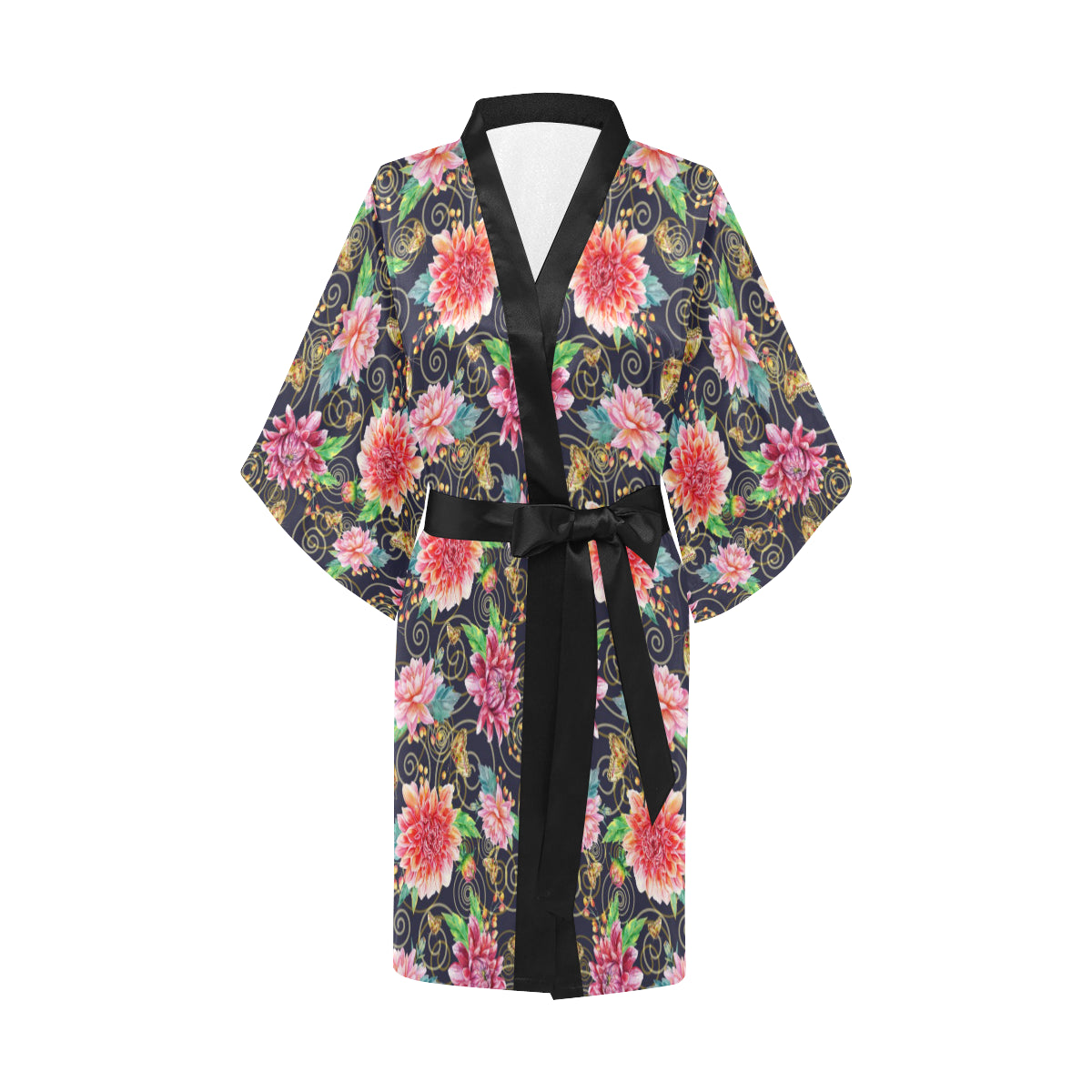 Dahlia Pattern Print Design DH02 Women's Short Kimono