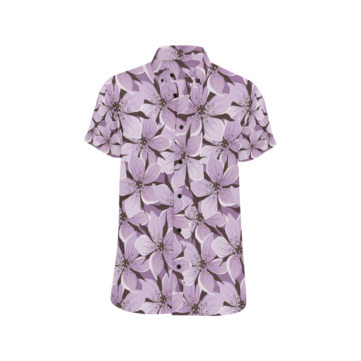 Lilac Pattern Print Design 01 Men's Short Sleeve Button Up Shirt