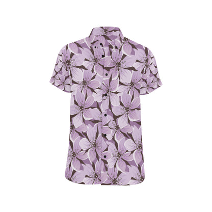 Lilac Pattern Print Design 01 Men's Short Sleeve Button Up Shirt