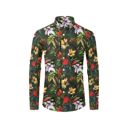 Magnolia Pattern Print Design 02 Men's Long Sleeve Shirt