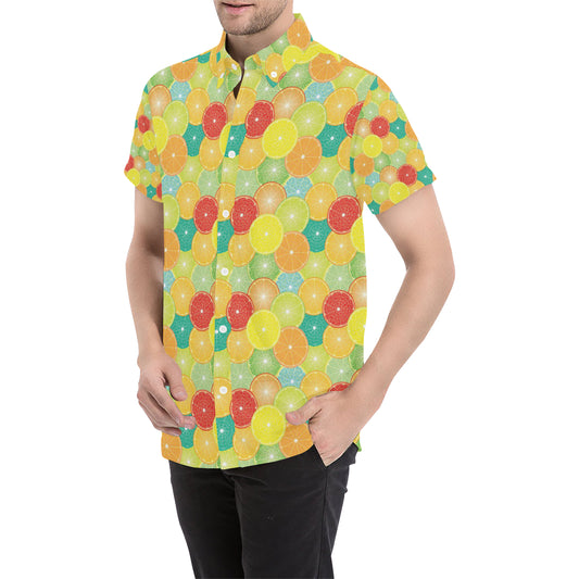 Citrus  Pattern Print Design 01 Men's Short Sleeve Button Up Shirt
