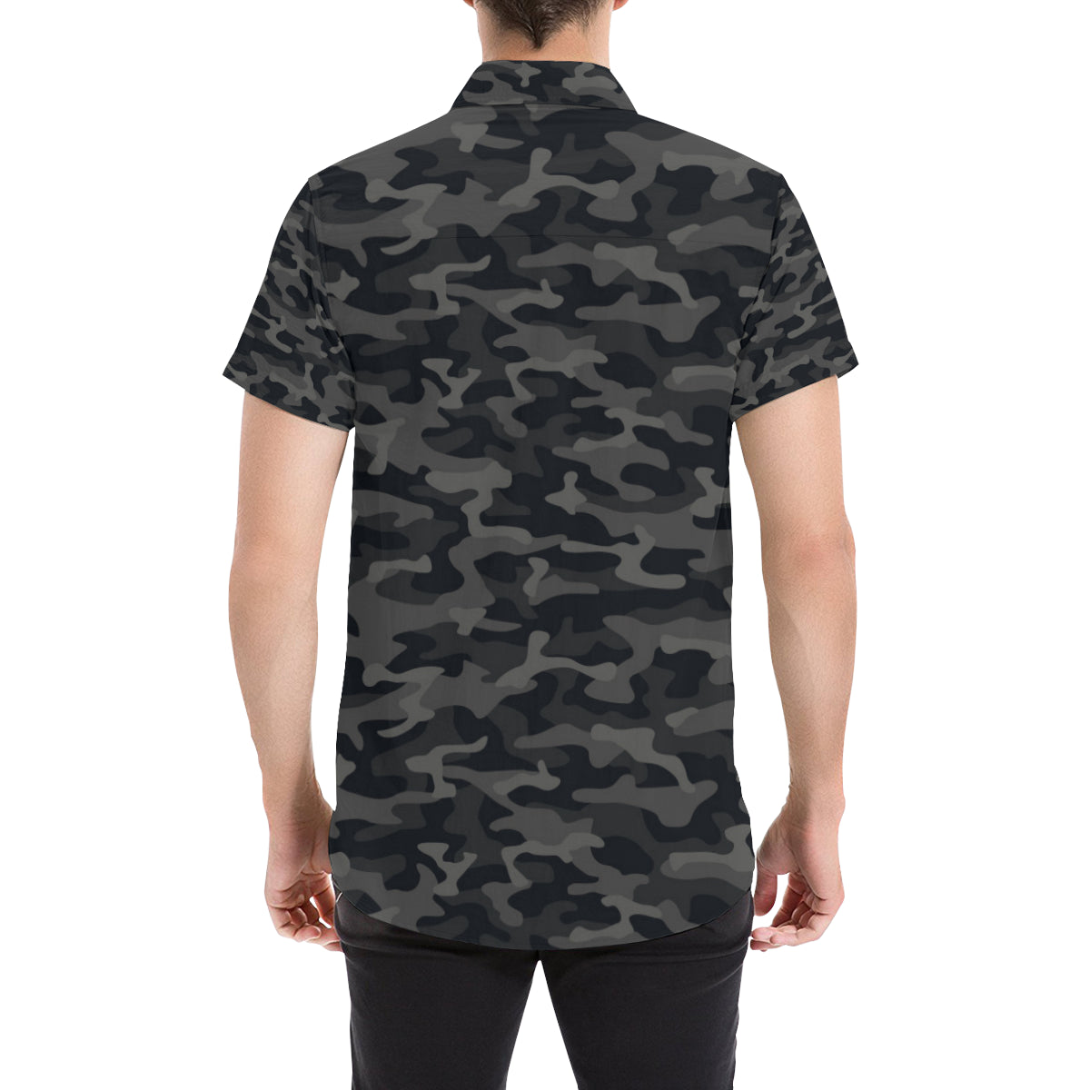 Camo Black Pattern Print Design 02 Men's Short Sleeve Button Up Shirt