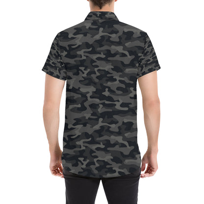 Camo Black Pattern Print Design 02 Men's Short Sleeve Button Up Shirt