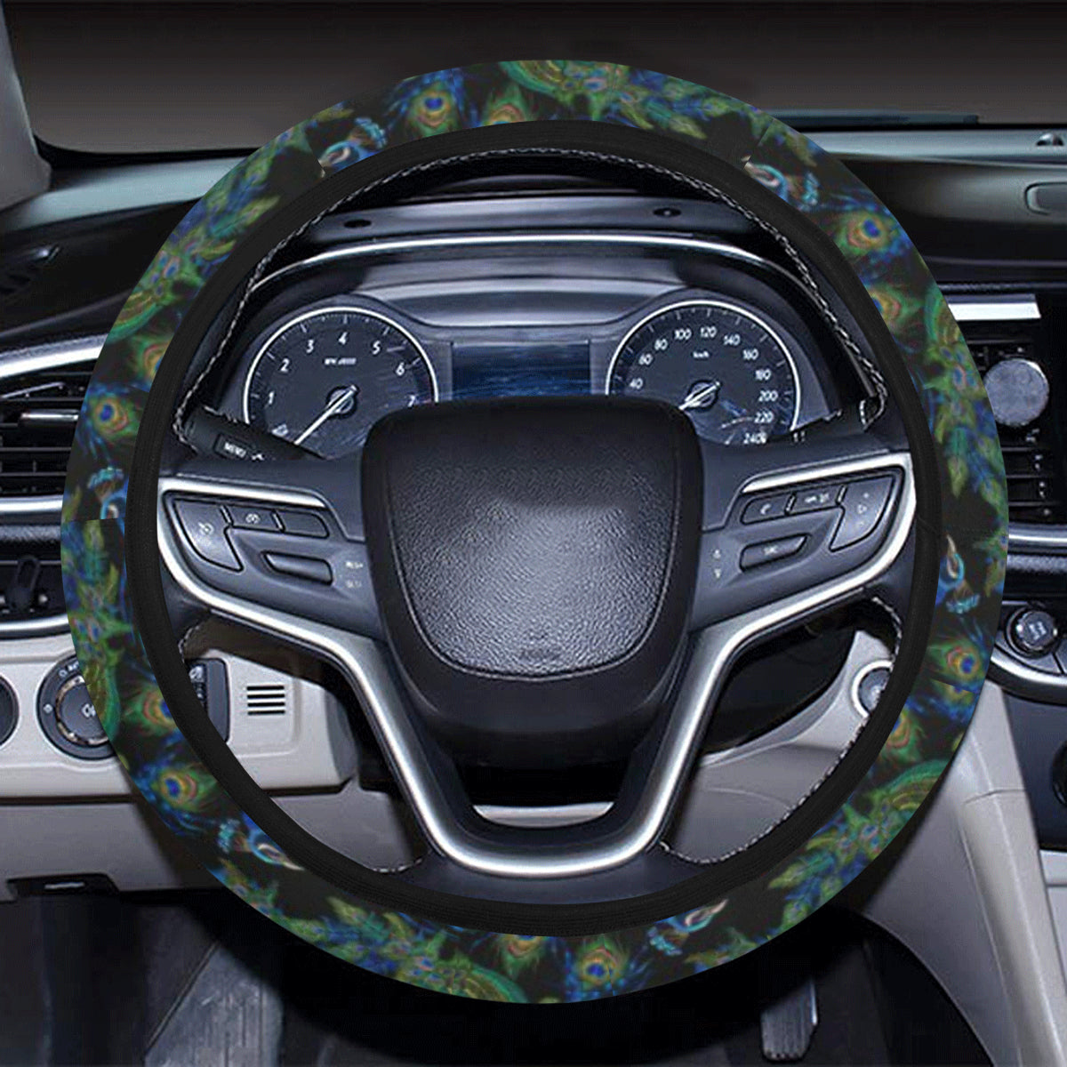 Peacock Themed Design Print Steering Wheel Cover with Elastic Edge