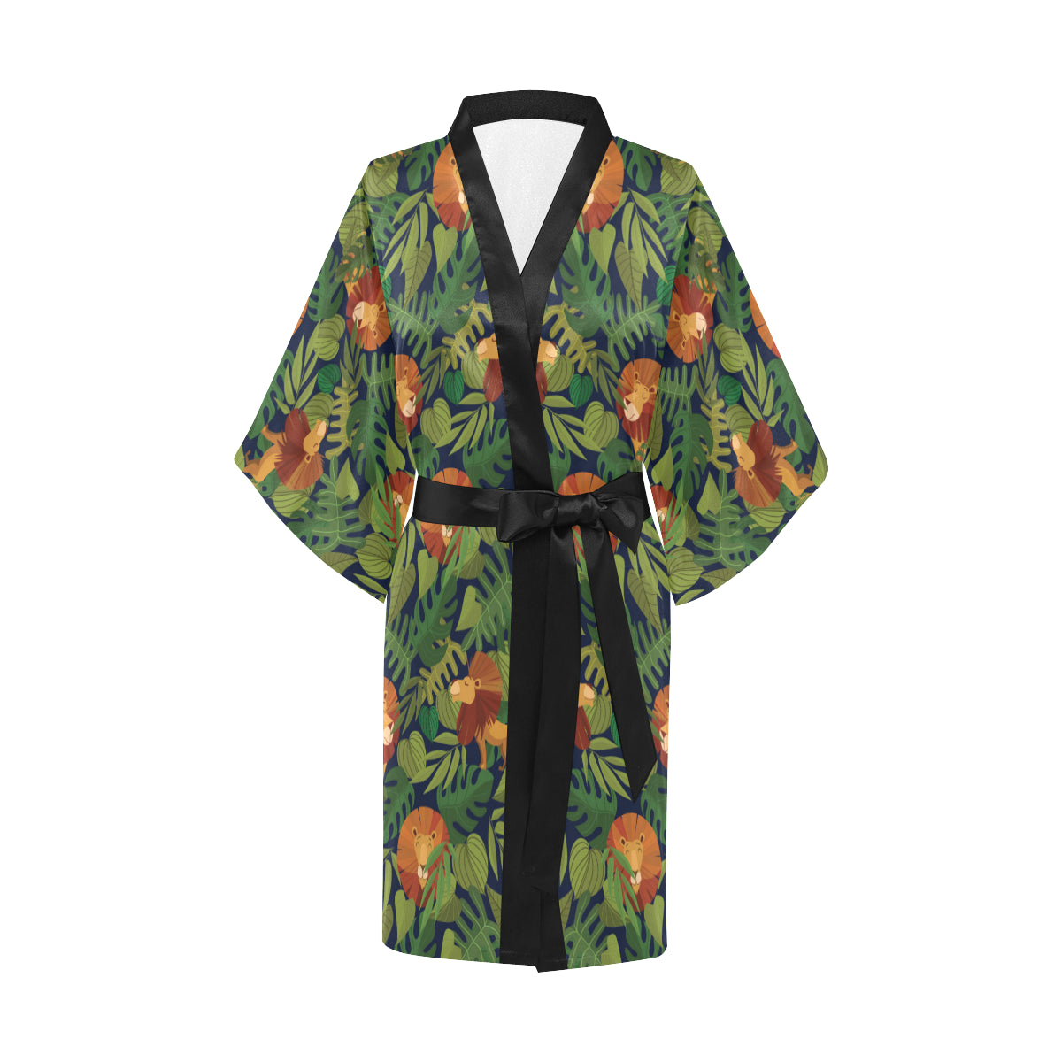 Lion Jungle Pattern Print Design 05 Women's Short Kimono