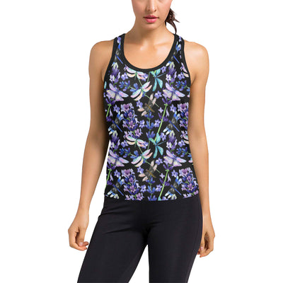 Lavender Dragonfly Pattern Print Design LV03 Women's Racerback Tank Top