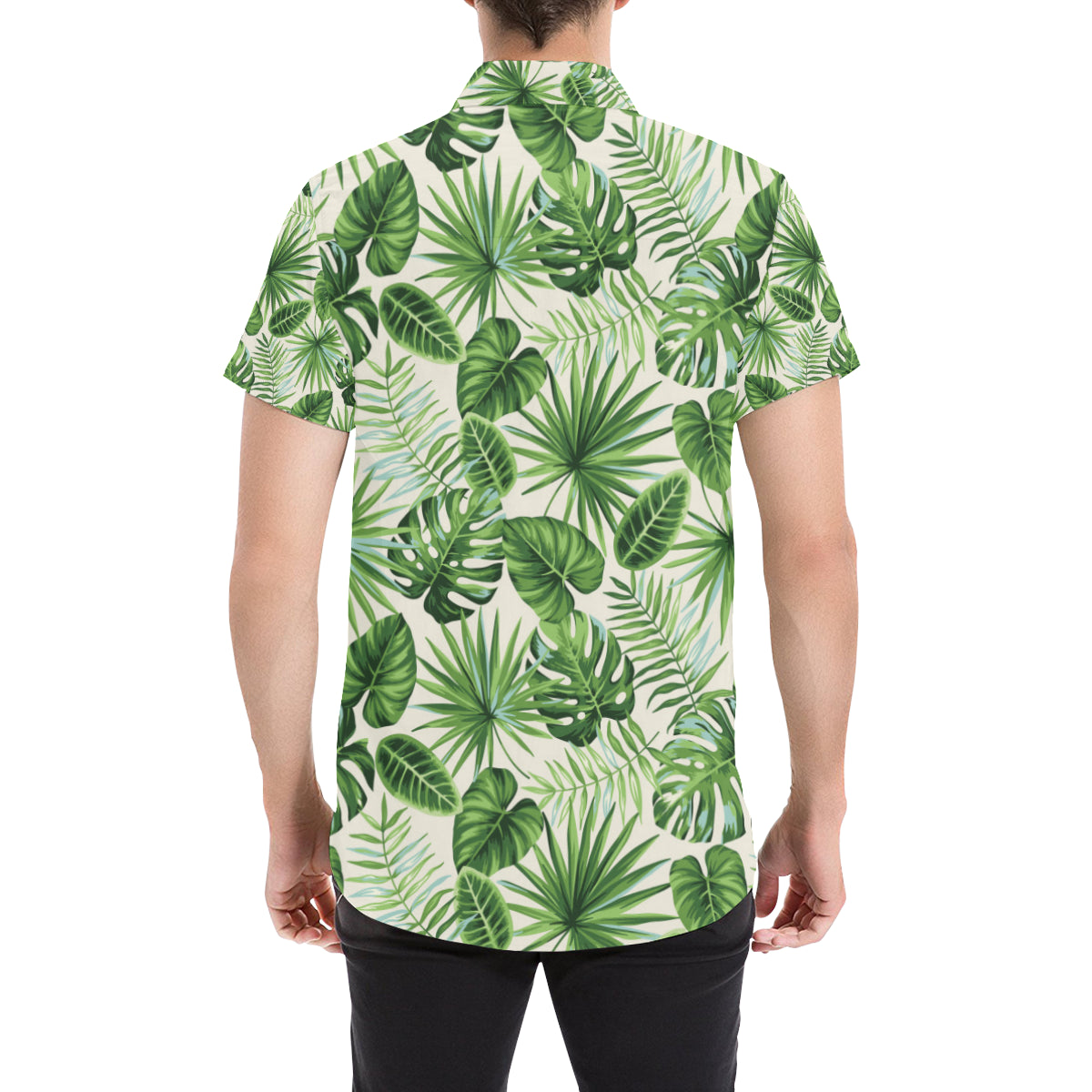 Palm Leaf Pattern Print Design A01 Men's Short Sleeve Button Up Shirt