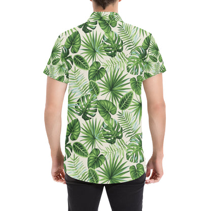 Palm Leaf Pattern Print Design A01 Men's Short Sleeve Button Up Shirt