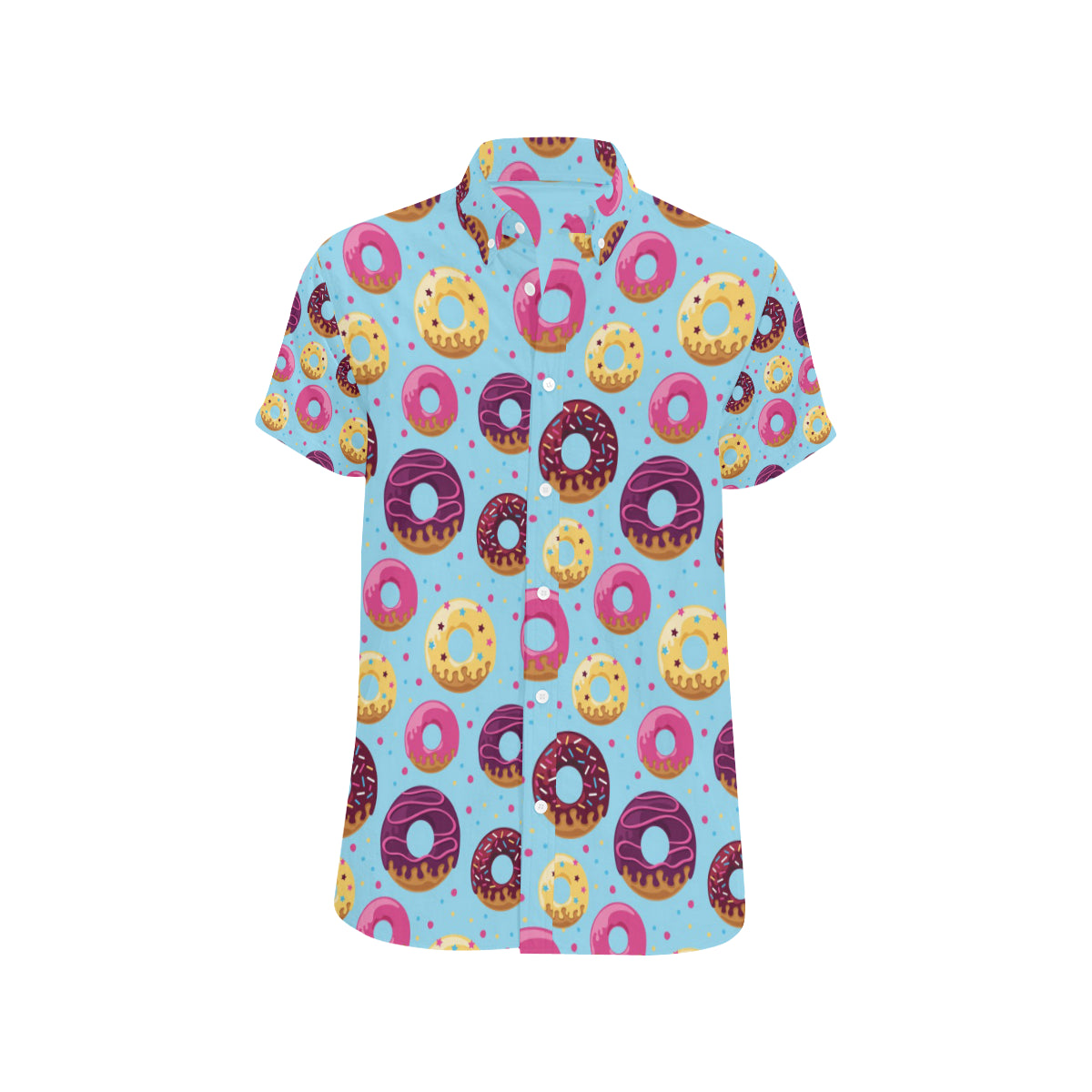 Donut Pattern Print Design DN07 Men's Short Sleeve Button Up Shirt