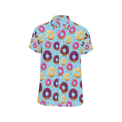 Donut Pattern Print Design DN07 Men's Short Sleeve Button Up Shirt