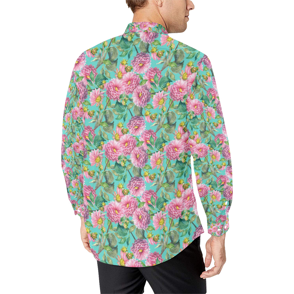 Dahlia Pattern Print Design DH07 Men's Long Sleeve Shirt