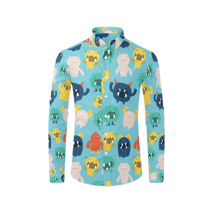 Monster Cartoon Pattern Print Design 03 Men's Long Sleeve Shirt