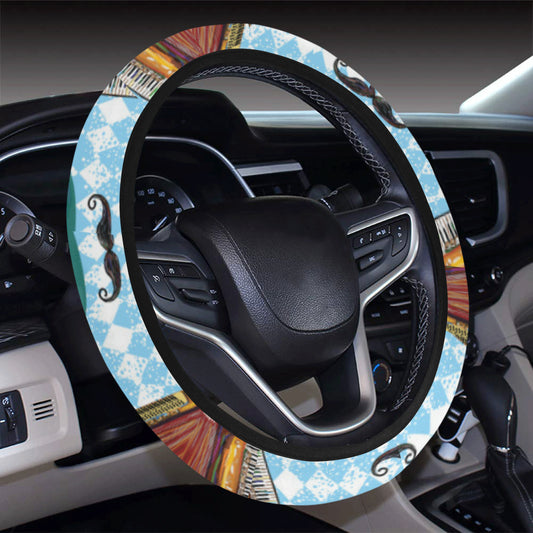 Accordion Mustache Pattern Print Design 01 Steering Wheel Cover with Elastic Edge