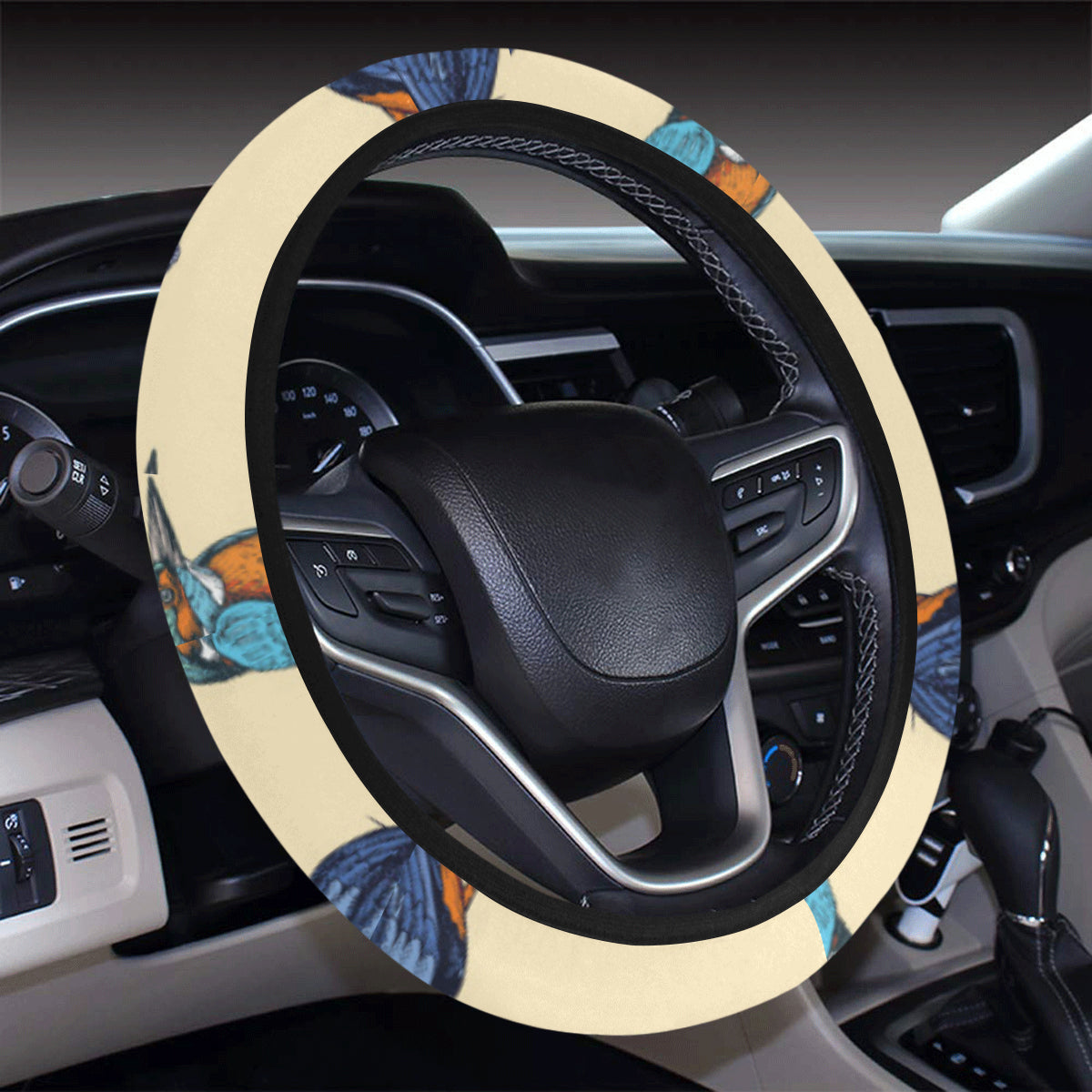 Kingfisher Bird Pattern Print Design 04 Steering Wheel Cover with Elastic Edge