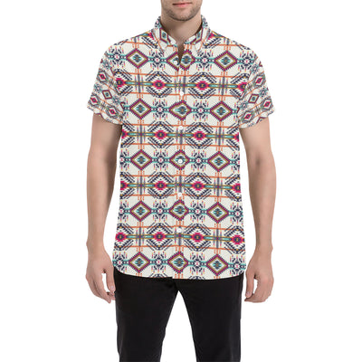 Indian Navajo Art Themed Design Print Men's Short Sleeve Button Up Shirt