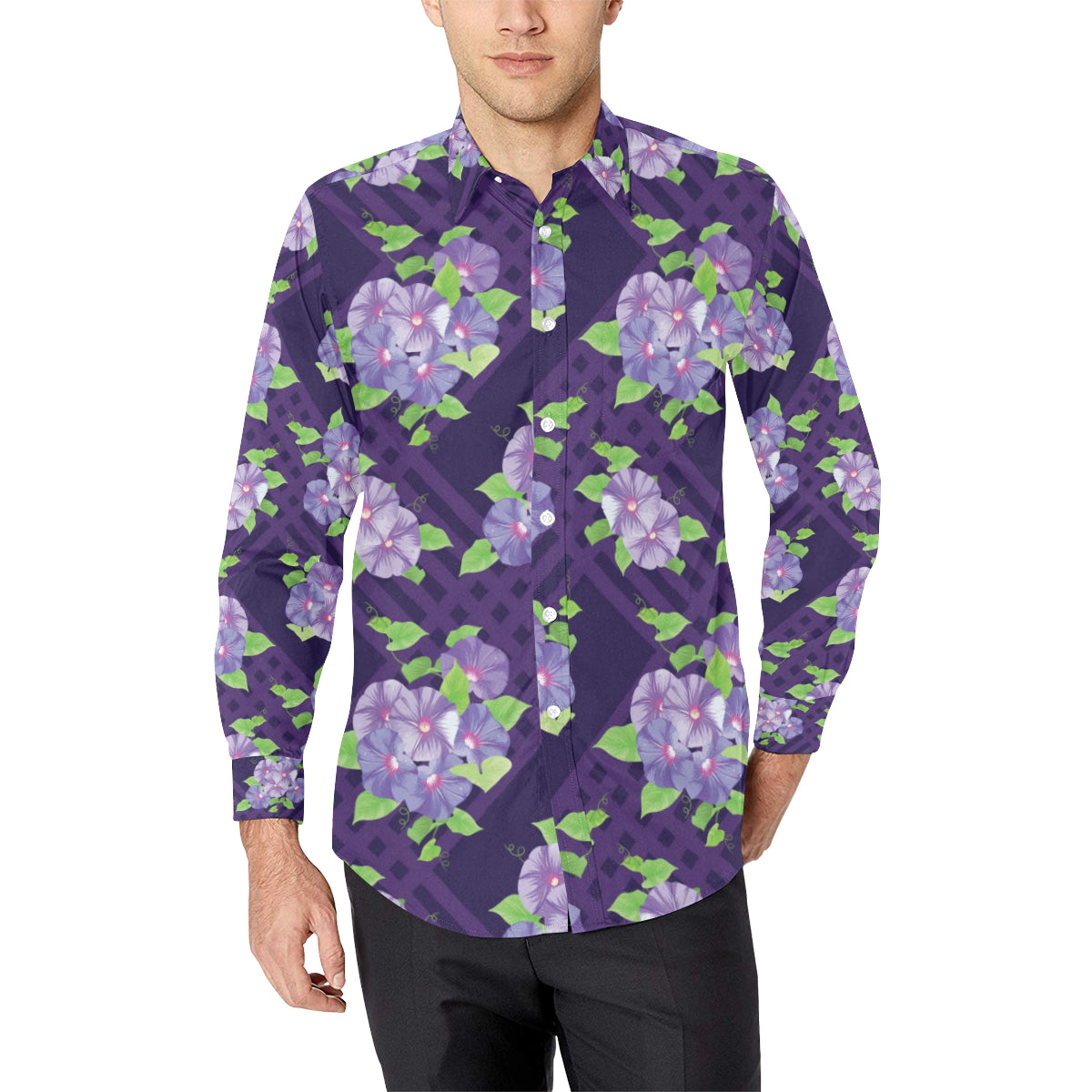 Morning Glory Pattern Print Design MG03 Men's Long Sleeve Shirt