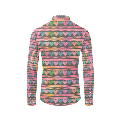 Heart Pattern Print Design HE010 Men's Long Sleeve Shirt