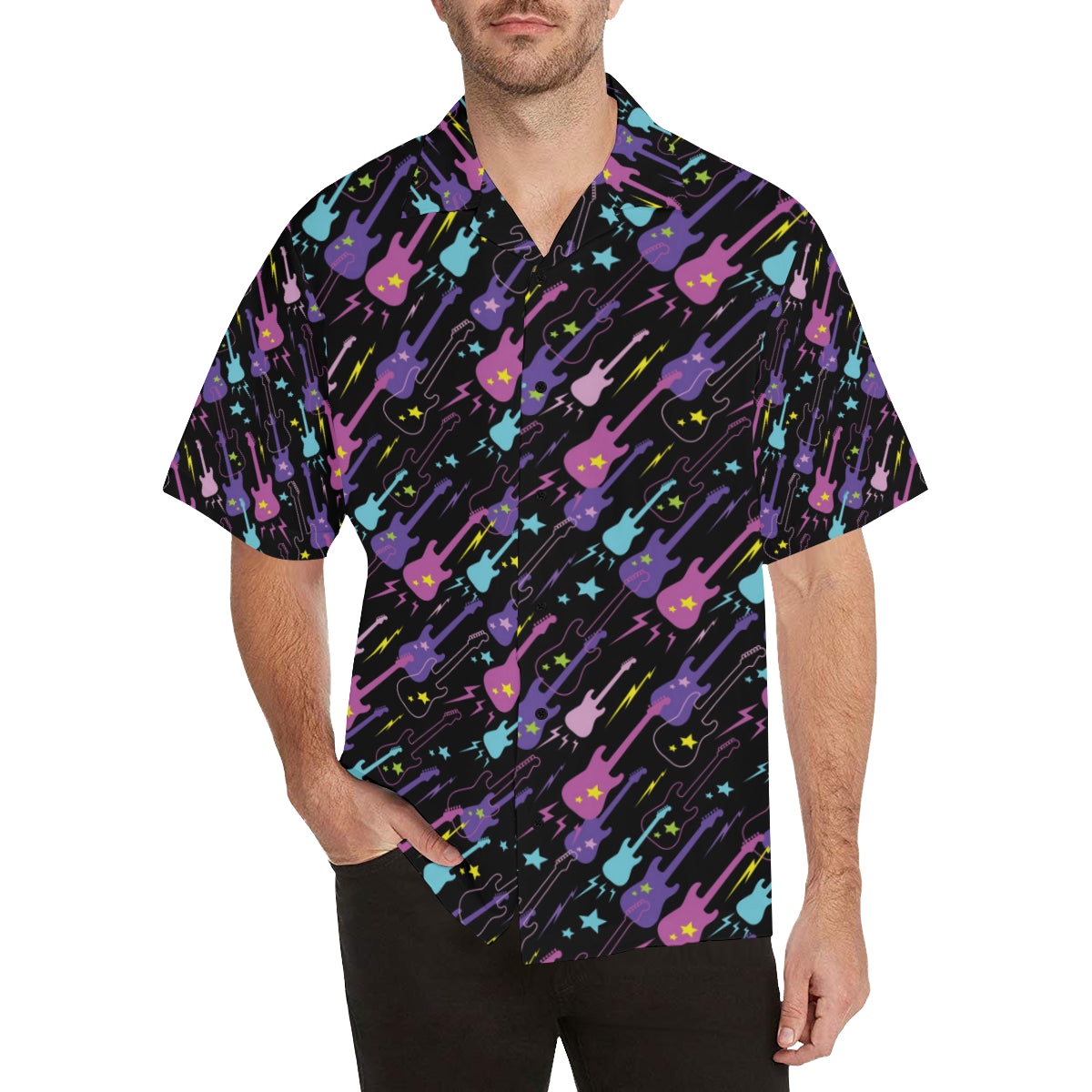 Electric Guitar Pattern Print Design 02 Men's Hawaiian Shirt