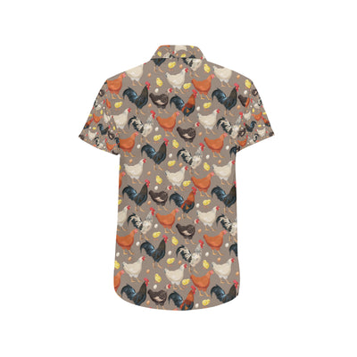 Chicken Evolution Pattern Men's Short Sleeve Button Up Shirt