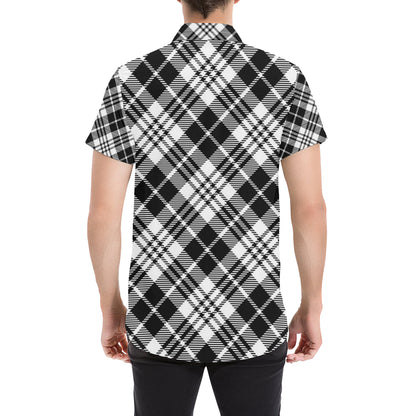 Plaid Black White Pattern Print Design A02 Men's Short Sleeve Button Up Shirt