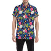 Beach Seashell Floral Theme Men's Short Sleeve Button Up Shirt