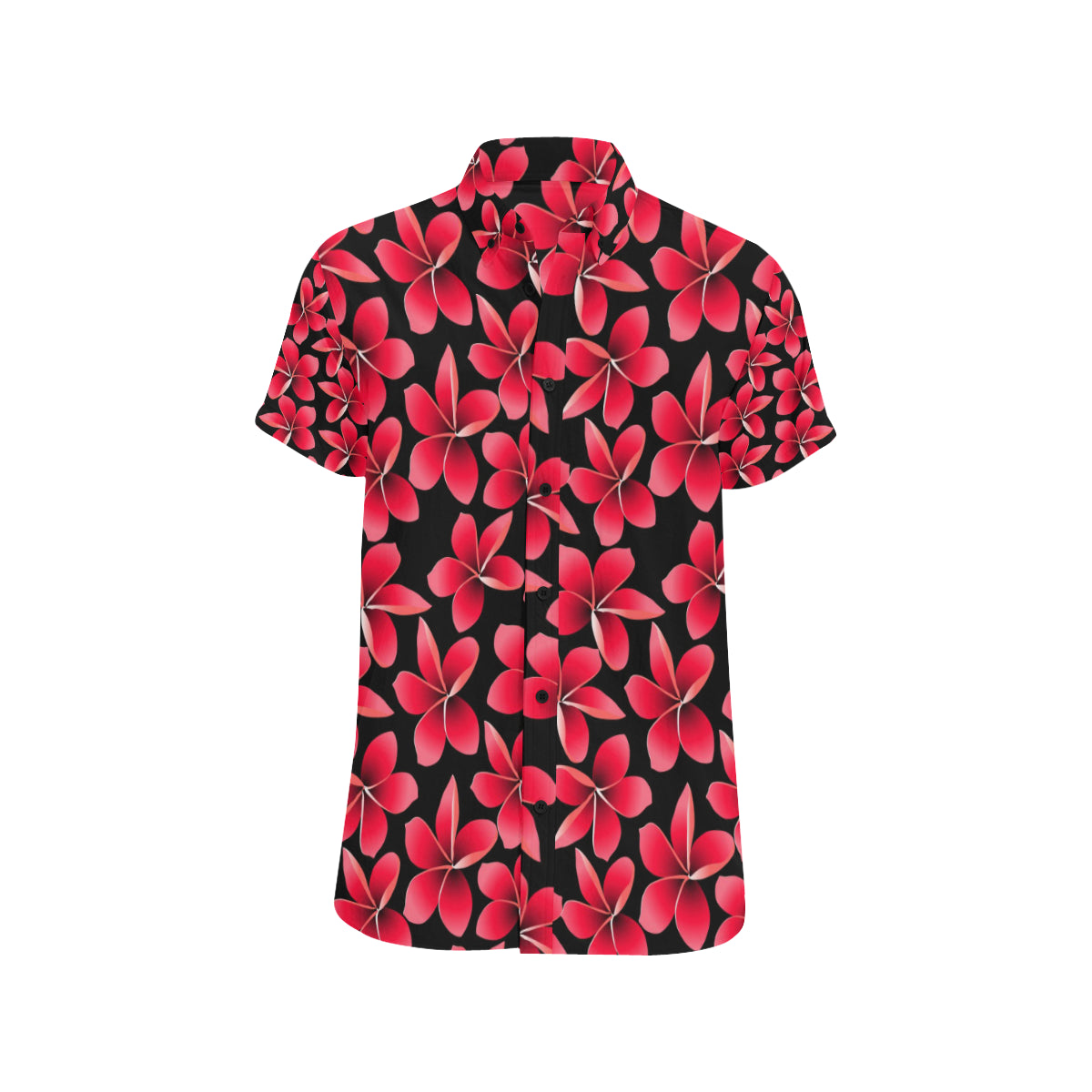 Red Plumeria Pattern Print Design PM025 Men's Short Sleeve Button Up Shirt
