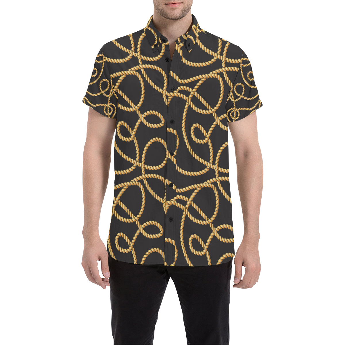Rope Pattern Print Design A04 Men's Short Sleeve Button Up Shirt