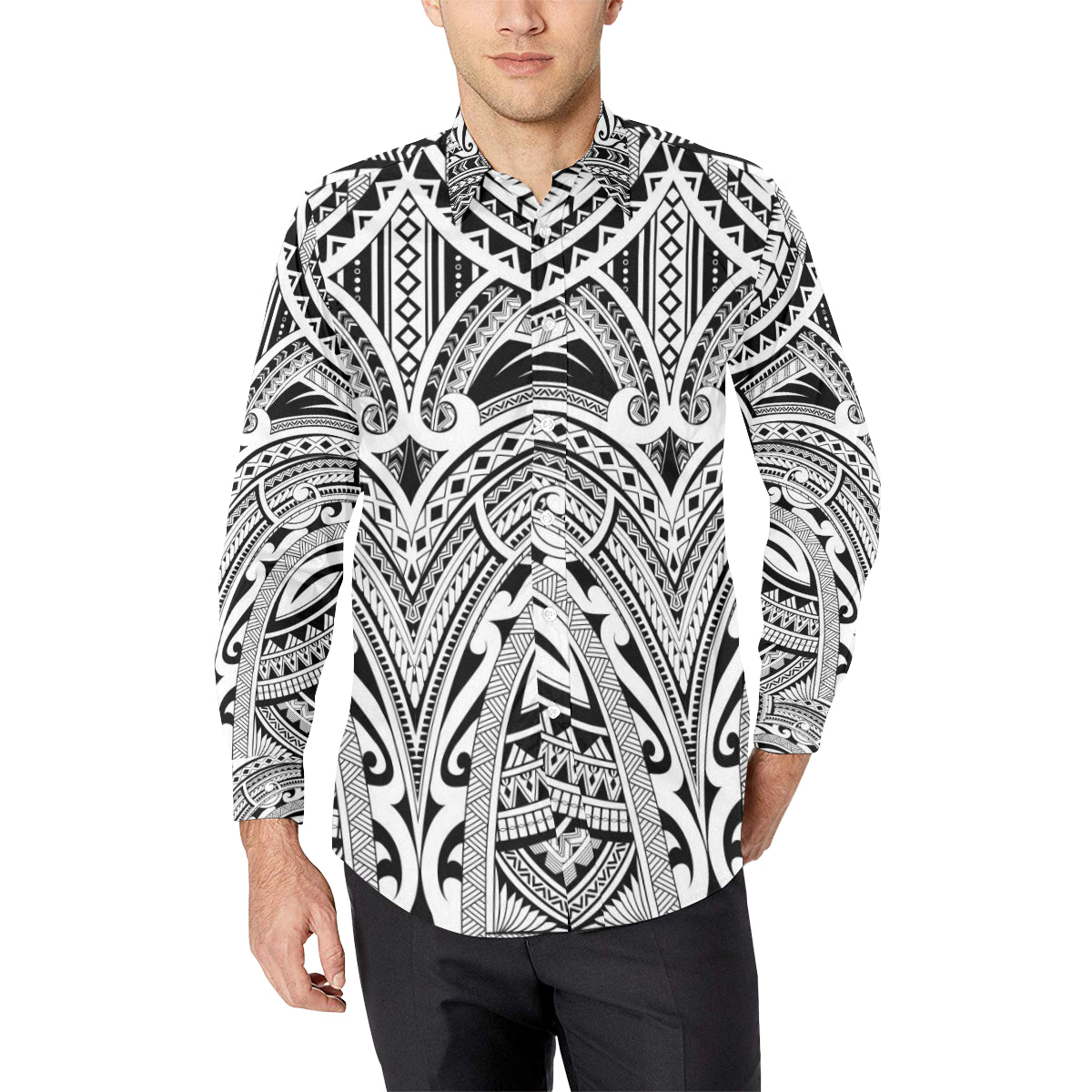 Maori Pattern Print Design 06 Men's Long Sleeve Shirt