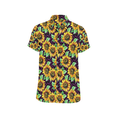 Sunflower Pattern Print Design SF012 Men's Short Sleeve Button Up Shirt