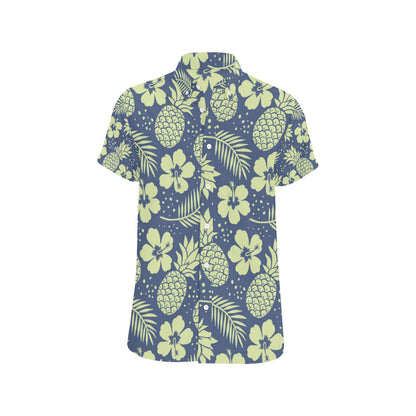 Pineapple Pattern Print Design PP07 Men's Short Sleeve Button Up Shirt