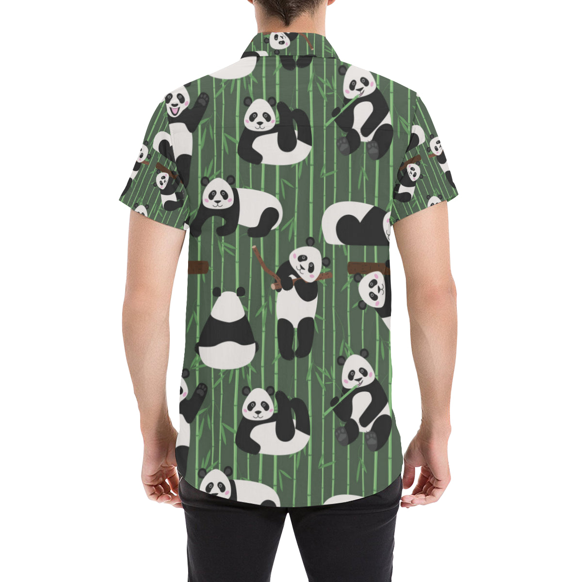 Panda Pattern Print Design A04 Men's Short Sleeve Button Up Shirt