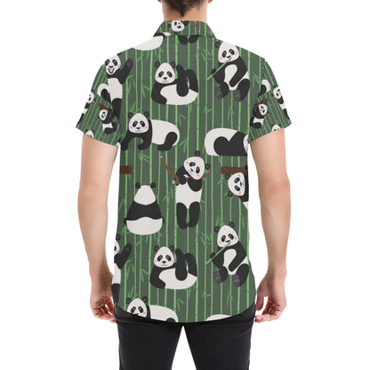 Panda Pattern Print Design A04 Men's Short Sleeve Button Up Shirt