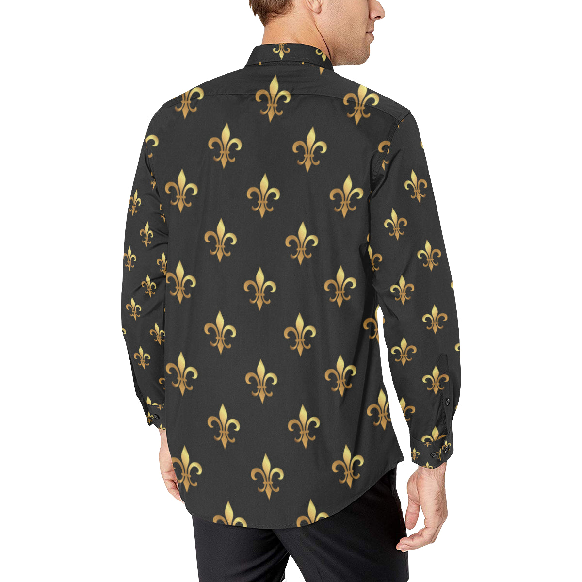 Fleur De Lis Gold Pattern Print Design 03 Men's Long Sleeve Shirt