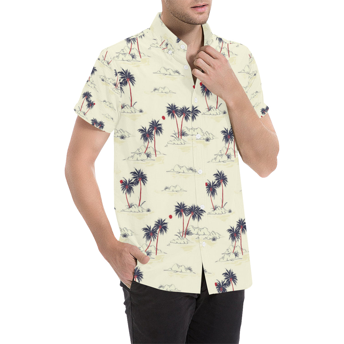 Palm Tree Pattern Print Design PT08 Men's Short Sleeve Button Up Shirt