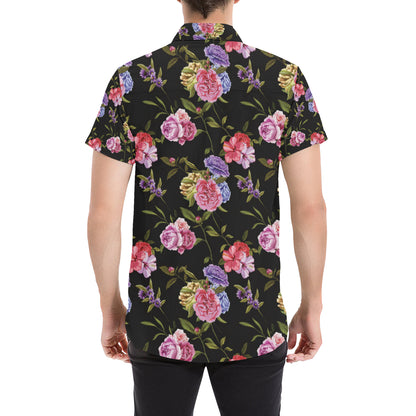 Carnations Pattern Print Design CN05 Men's Short Sleeve Button Up Shirt