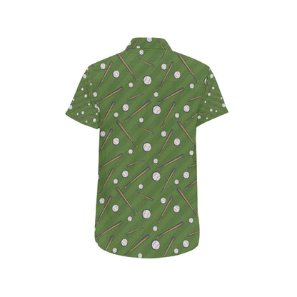Baseball Pattern Print Design 02 Men's Short Sleeve Button Up Shirt