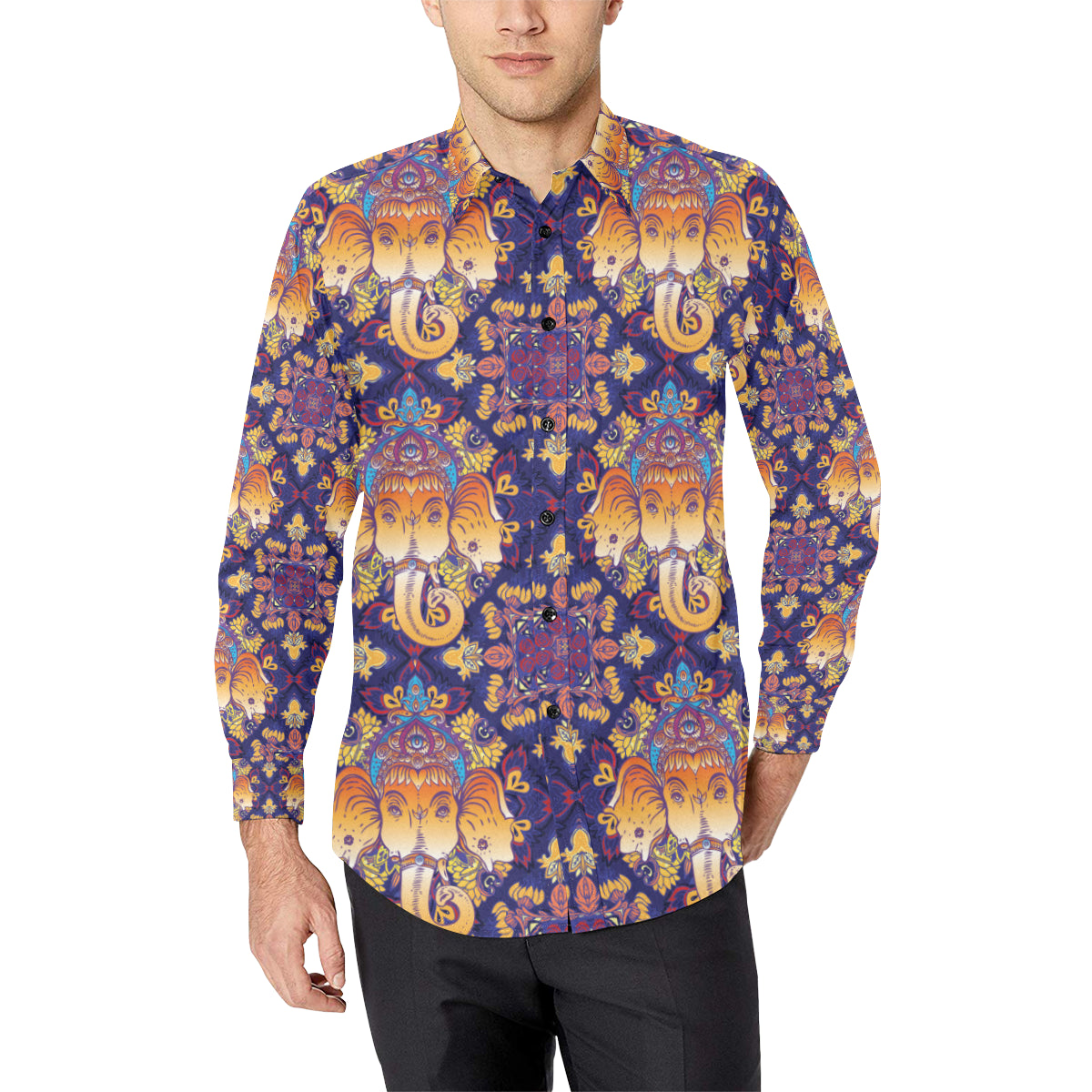 Ganesha Pattern Print Design 01 Men's Long Sleeve Shirt