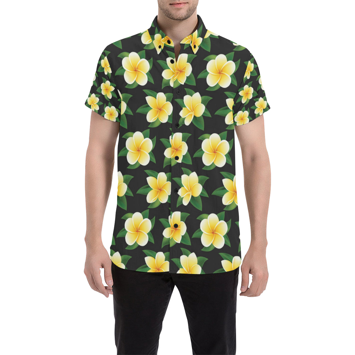 Plumeria Pattern Print Design A03 Men's Short Sleeve Button Up Shirt
