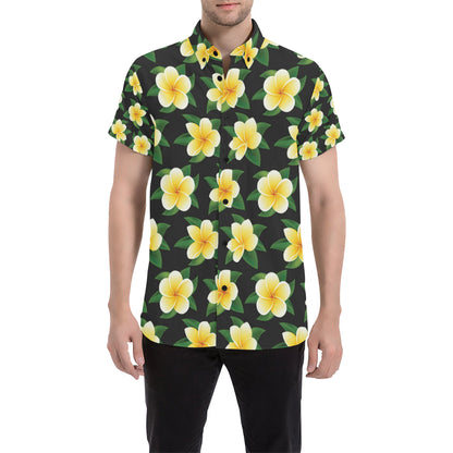 Plumeria Pattern Print Design A03 Men's Short Sleeve Button Up Shirt