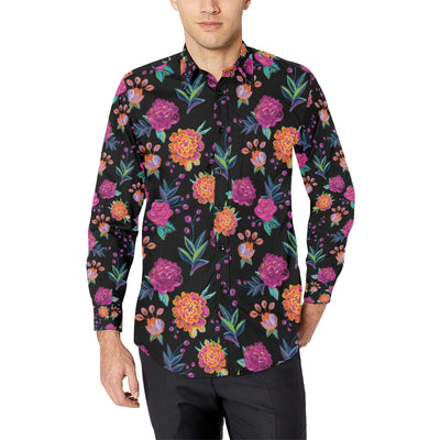 Marigold Pattern Print Design MR02 Men's Long Sleeve Shirt
