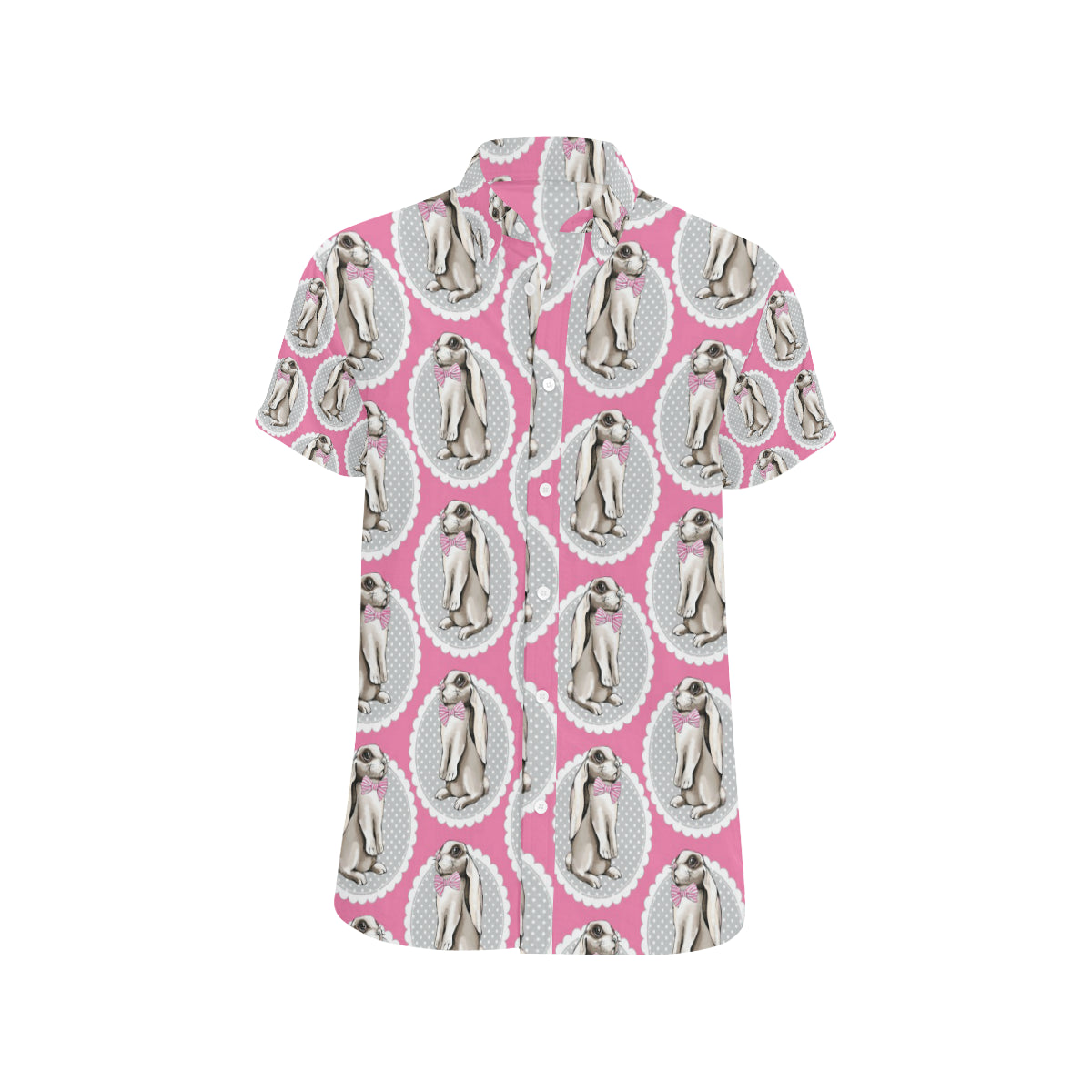 Rabbit Pattern Print Design RB019 Men's Short Sleeve Button Up Shirt