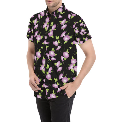 Morning Glory Pattern Print Design MG02 Men's Short Sleeve Button Up Shirt