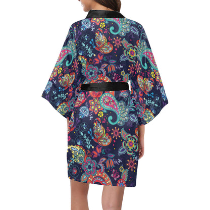 Paisley Boho Pattern Print Design A06 Women's Short Kimono