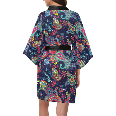 Paisley Boho Pattern Print Design A06 Women's Short Kimono