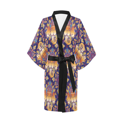 Ganesha Pattern Print Design 01 Women's Short Kimono