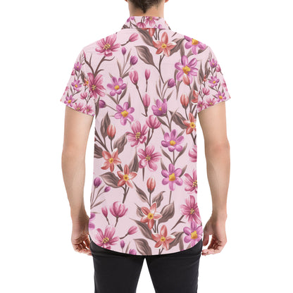 Summer Floral Pattern Print Design SF09 Men's Short Sleeve Button Up Shirt