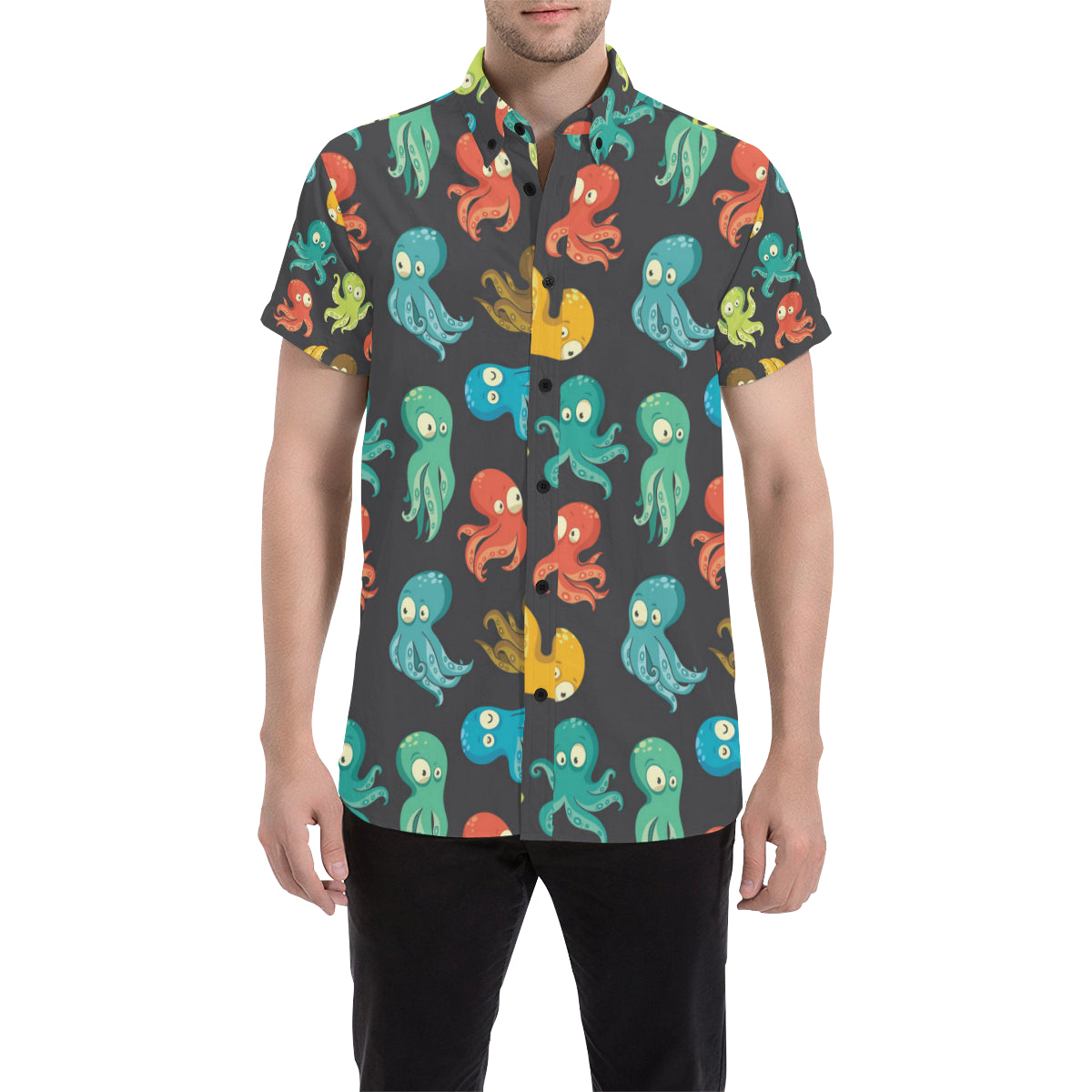 Octopus Pattern Print Design A01 Men's Short Sleeve Button Up Shirt